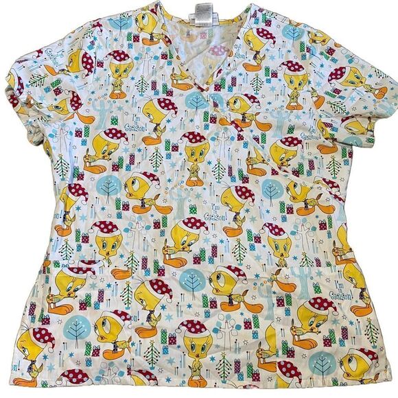Tweety Bird Christmas Scrub Top - Picture 1 of 3